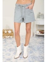 Distressed Hem Braid Drawstring Detail Shorts