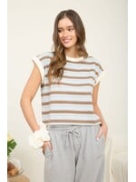 Multi-color Stripe Crewneck Sleeveless Knit Top