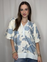 Bubble Sleeve Printed Woven Top