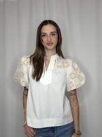 Short Puff Sleeves V-notched Veck Top