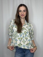 Short Sleeve Stripe Detail Floral Top