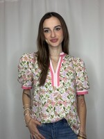 Short Sleeve Puff Floral Top