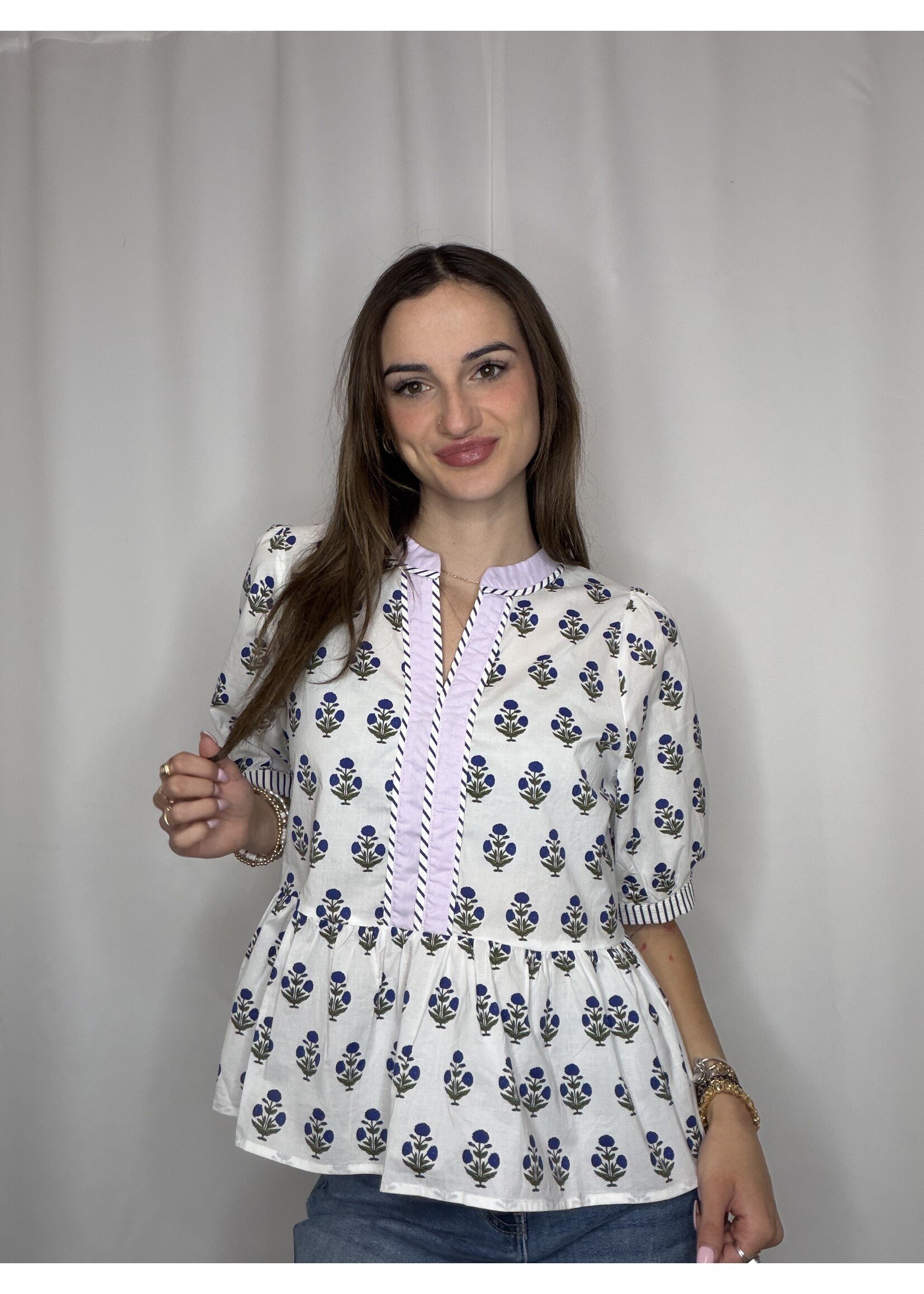 Short Sleeve Floral Peplum Top