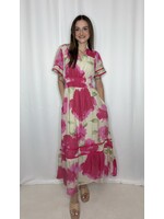 Half Sleeve Woven V Neck Maxi Dress