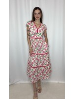Cap Sleeve Floral Print Woven Tiered Dress
