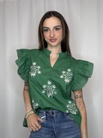 Ruffle Sleeve Stitch Detail Top