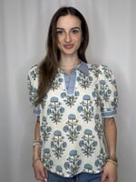 Short Sleeve Woven Print Collared Top
