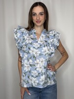 Ruffle Sleeve Printed Top