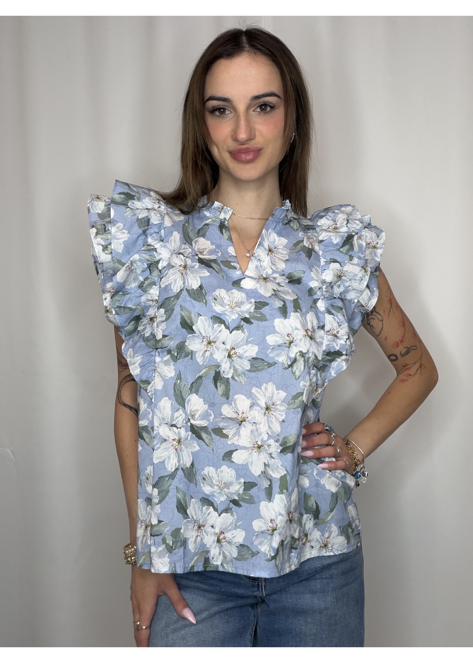 Ruffle Sleeve Printed Top