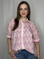Short Sleeve Button Down Printed Top