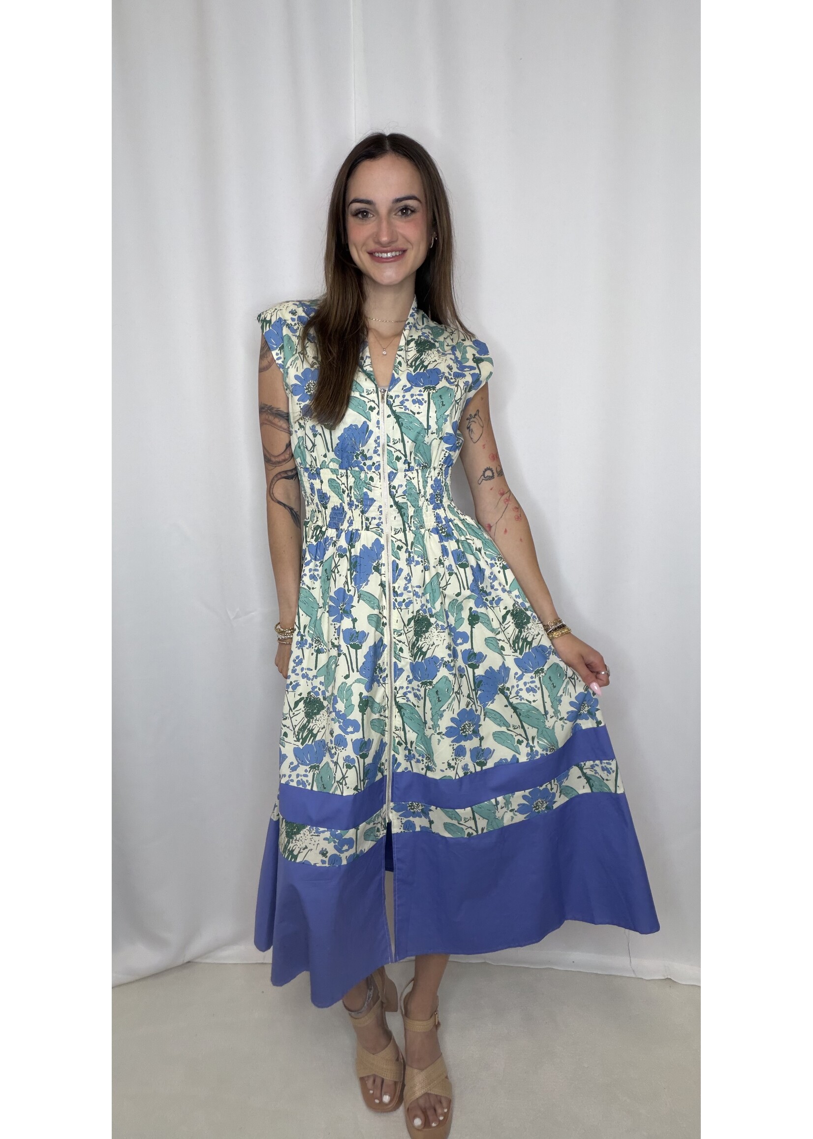 Drop Shoulder Smocked Midi Dress