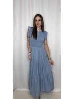 Chambray Smocked Tiered Midi Dress