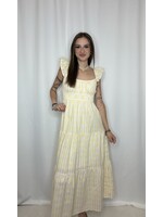 Stripe Floral Flounce Strap Tiered Midi Dress