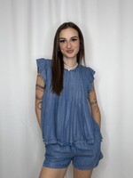 Pintuck Detail Chambray Top and Shorts Set