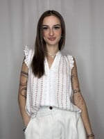 Stripe Floral Garland Pattern Ruffle Sleeve Top