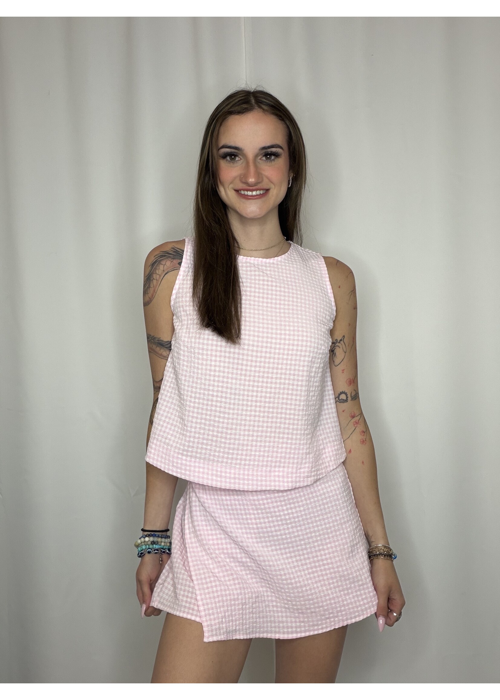 Gingham Checkered Sleeveless Top And Skort Set