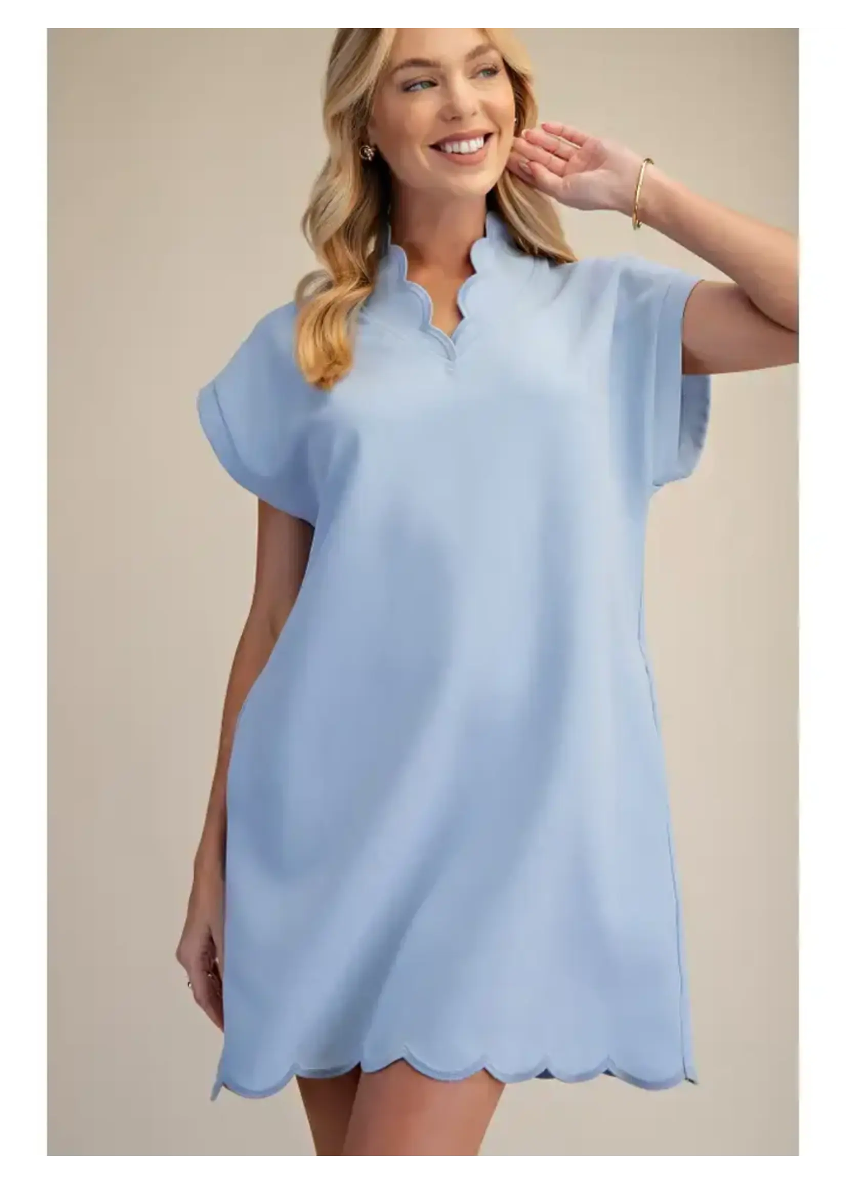 Scallop V-neck Mini Dress