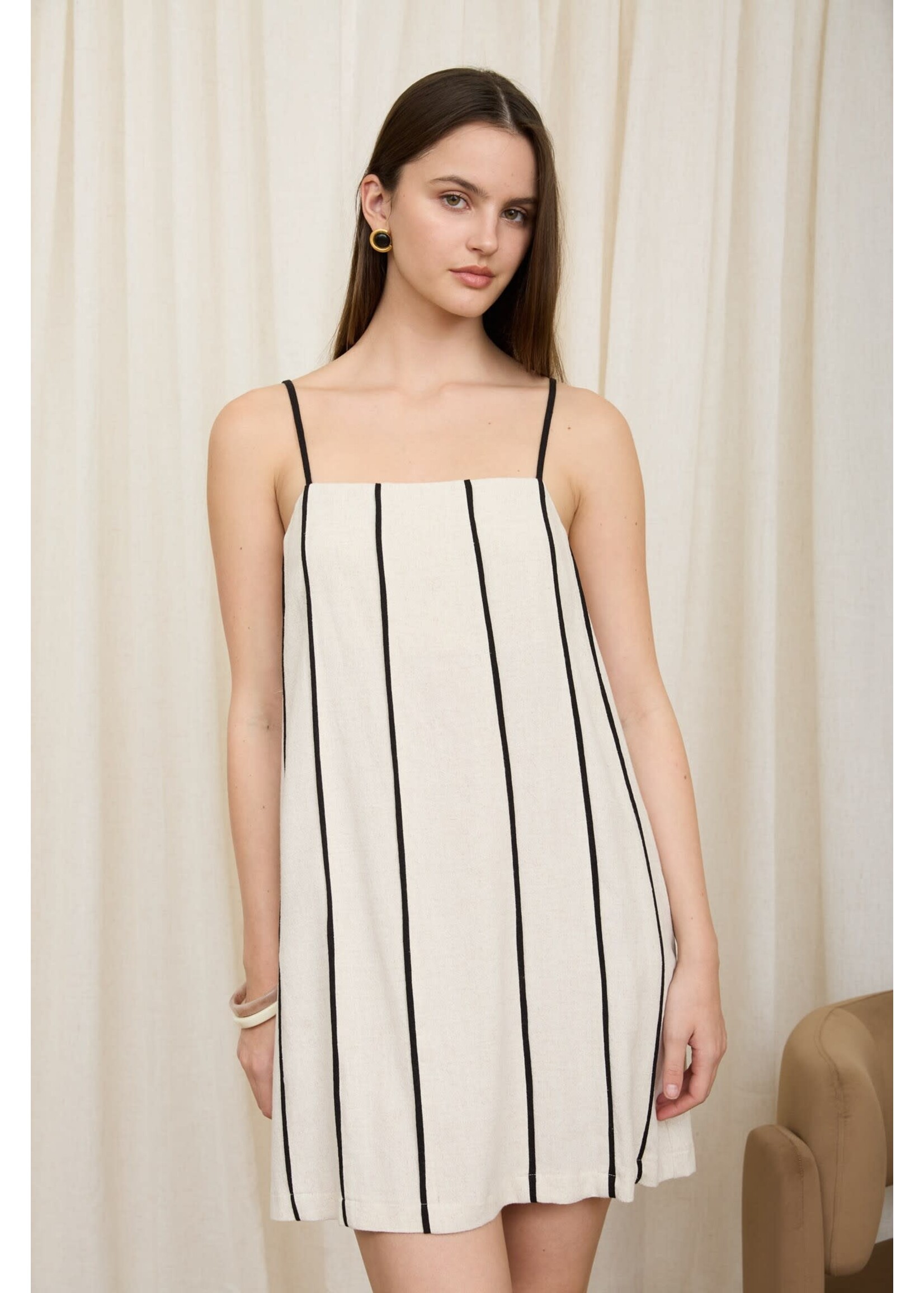 Contrast Stripe Spaghetti Strap Linen Mini Dress