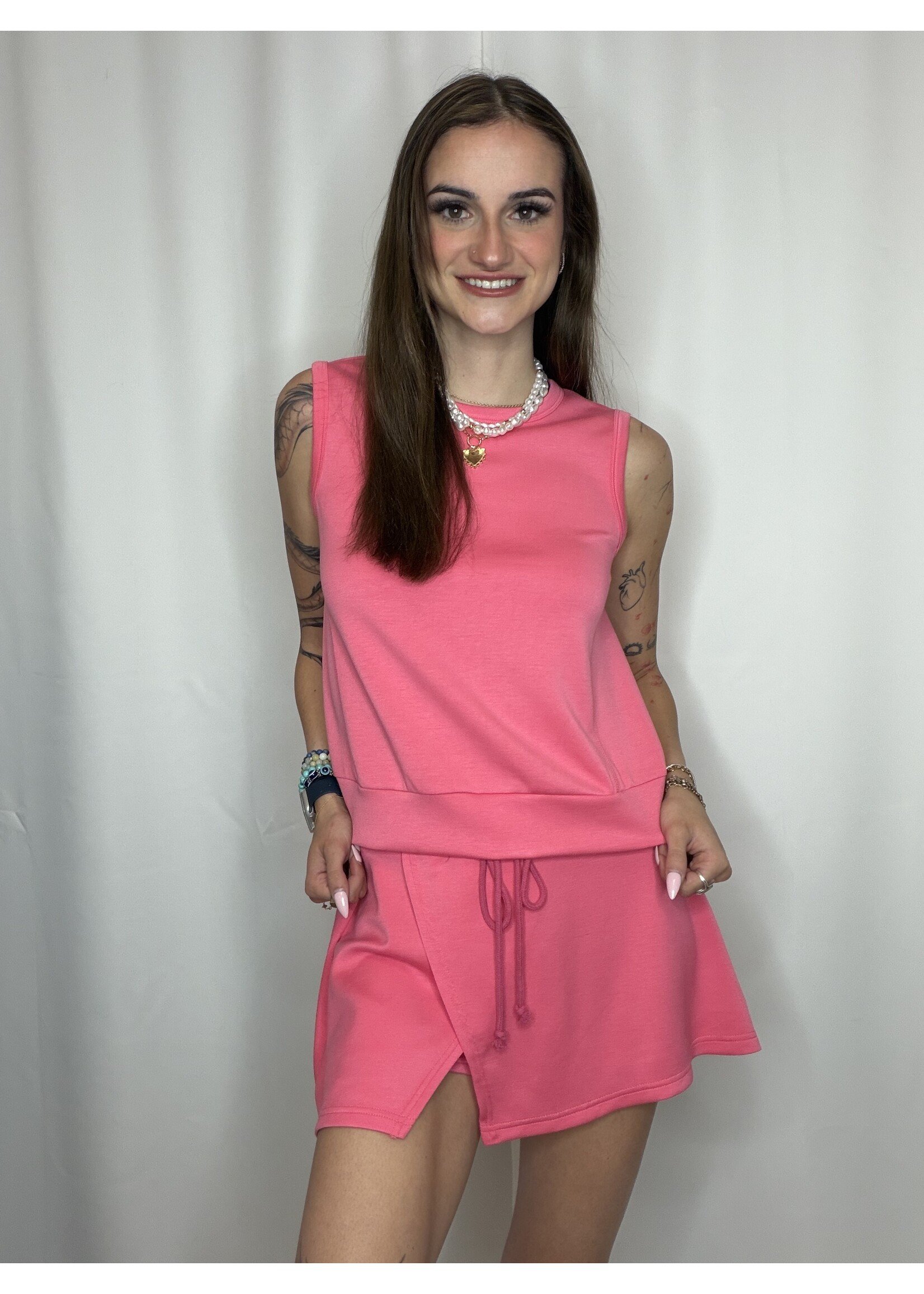 Sleeveless Scuba Crew Neck Top and Skort Set