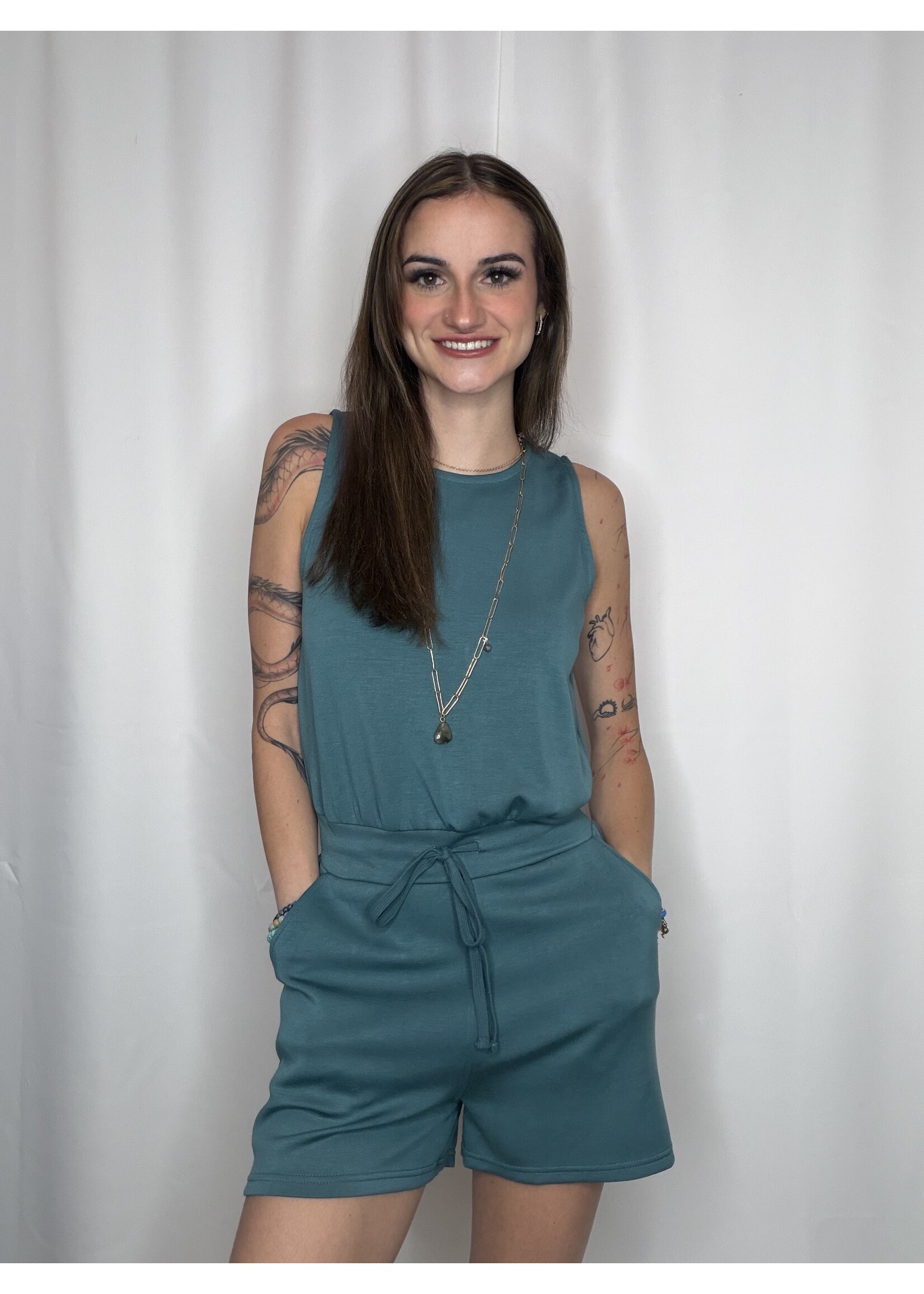 Drawstring Waist Sleeveless Romper