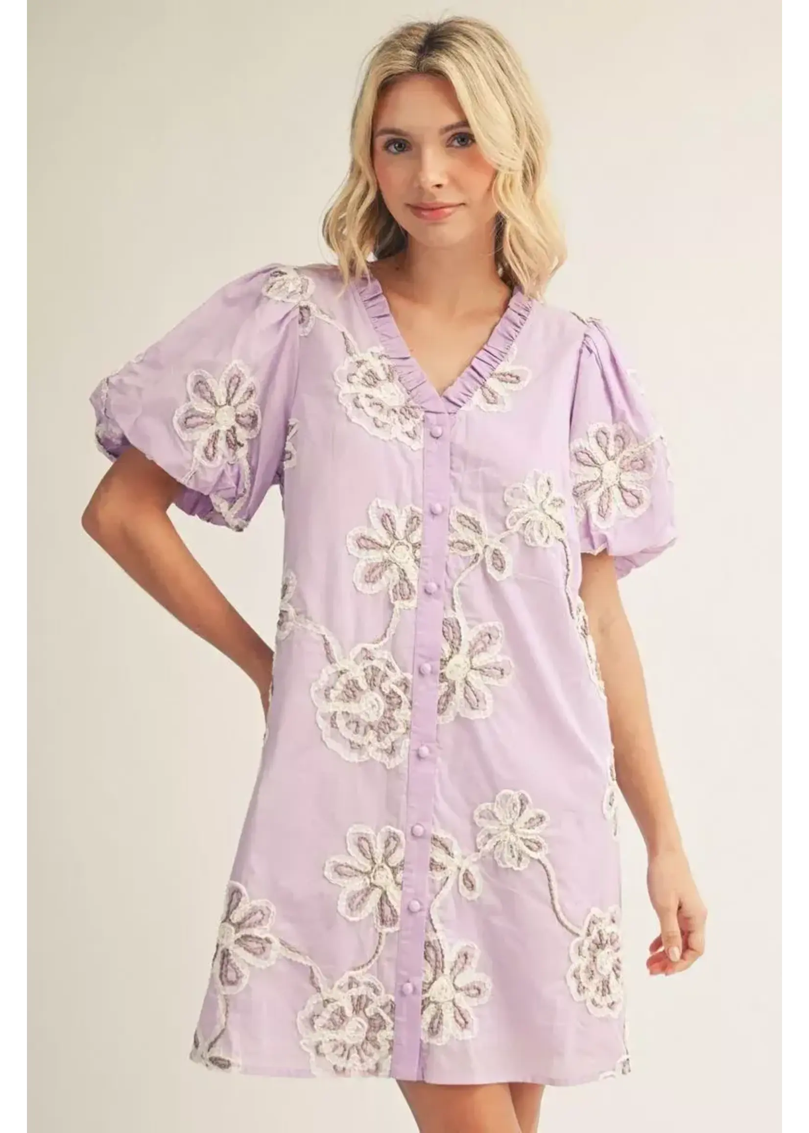 Puff Sleeves Button Down Floral Dress