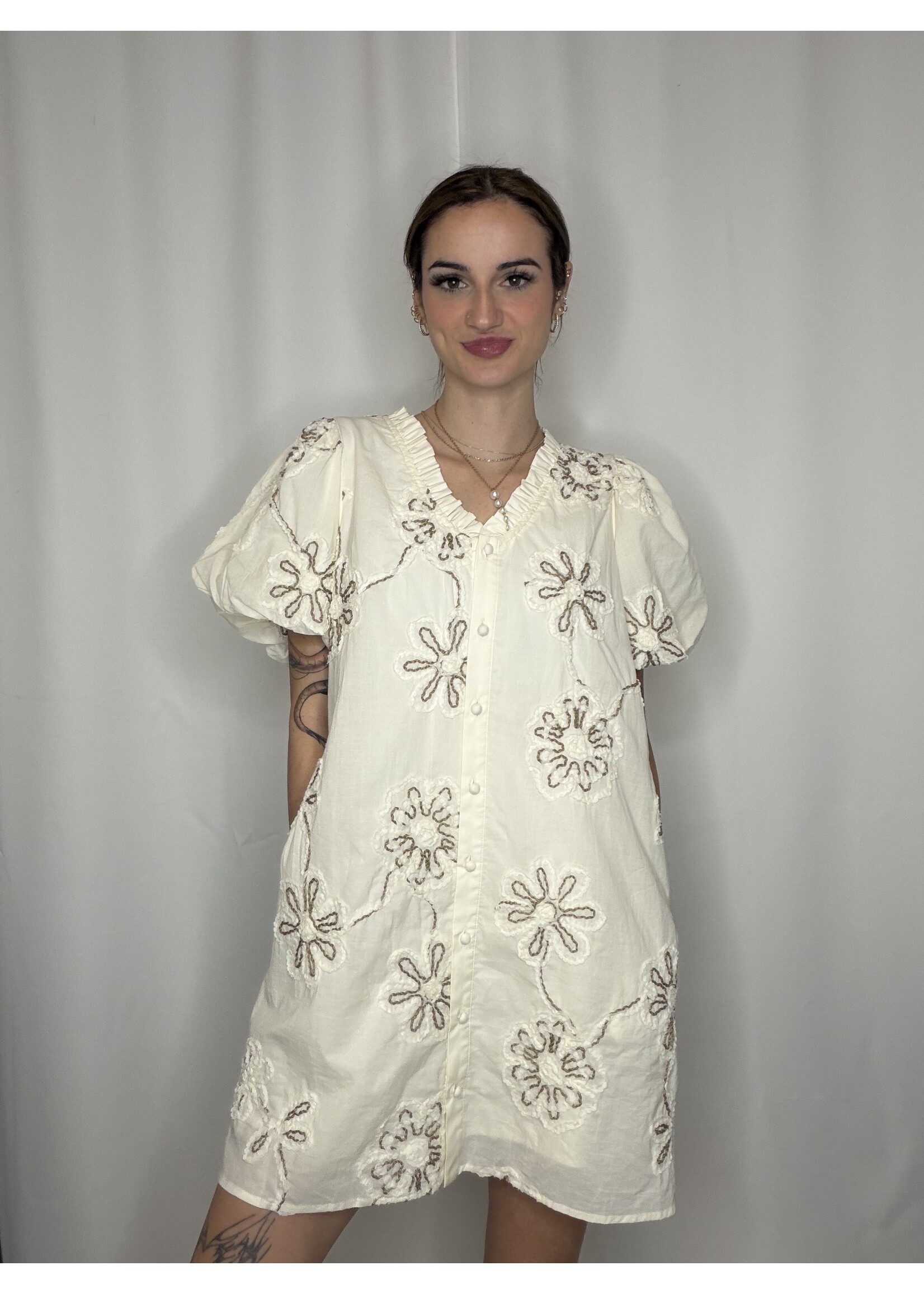 Puff Sleeves Button Down Floral Dress