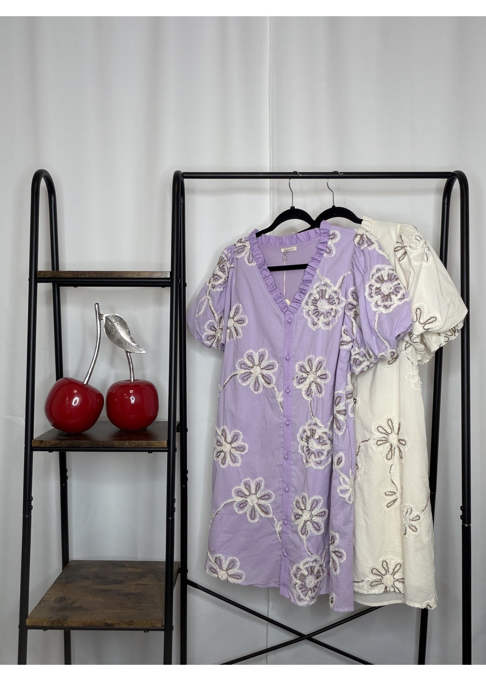 Puff Sleeves Button Down Floral Dress