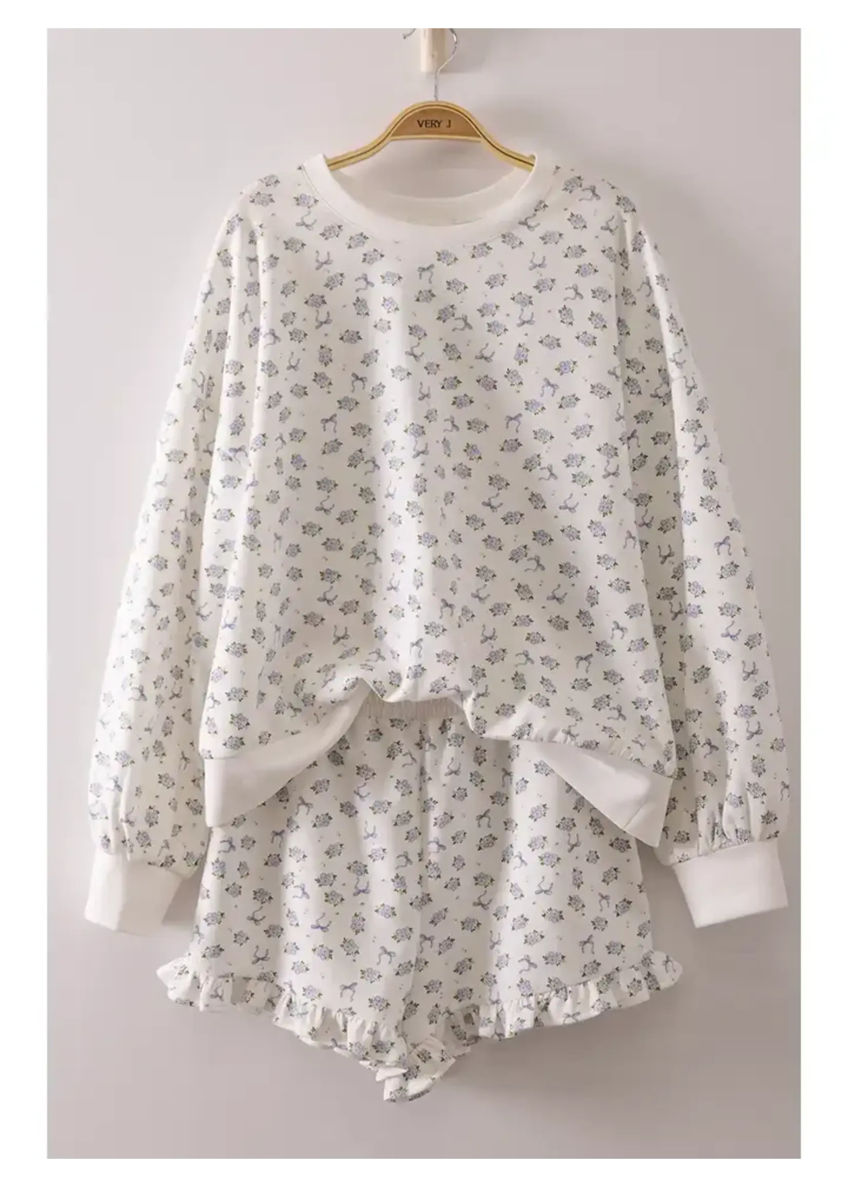 Floral Printed Knit Comfy Top & Shorts Set