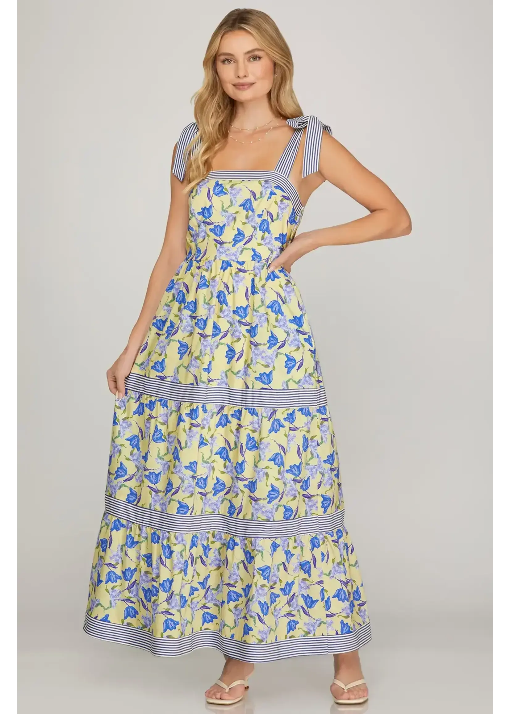 Sleeveless Shoulder Tie Tiered Midi Dress