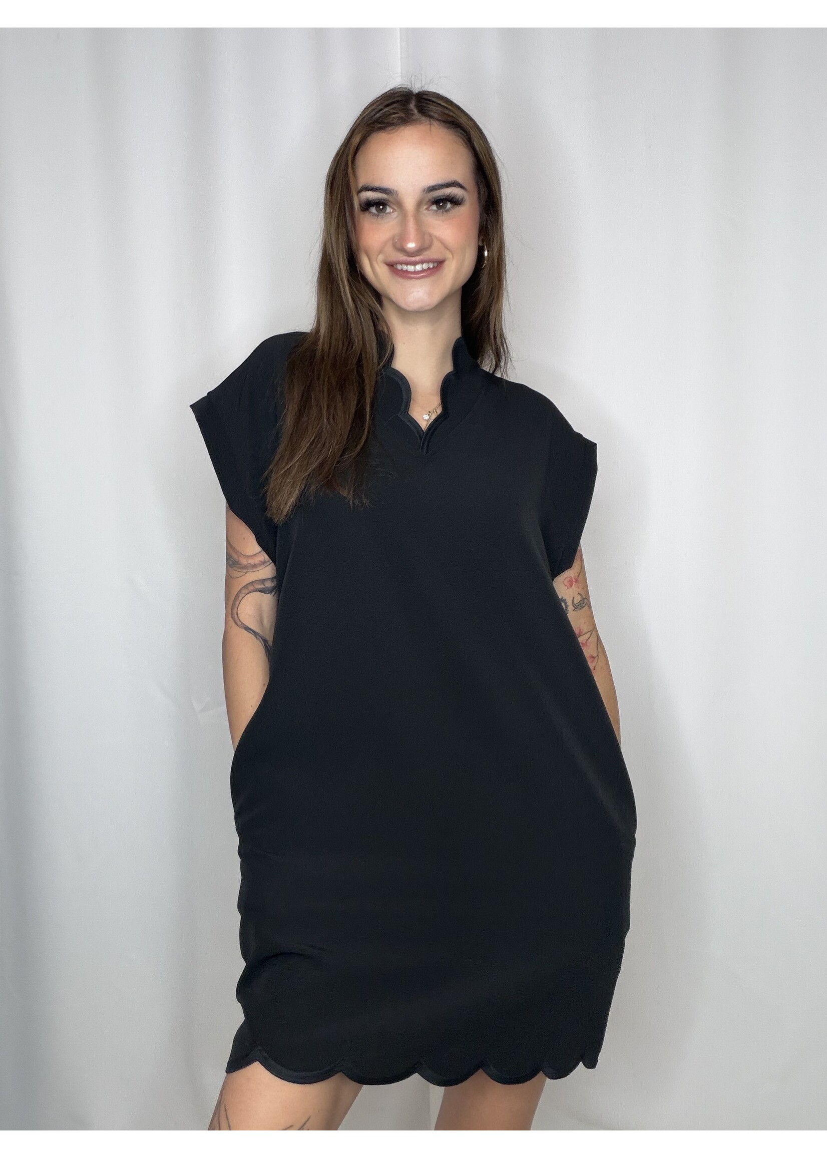 Scallop V-neck Mini Dress