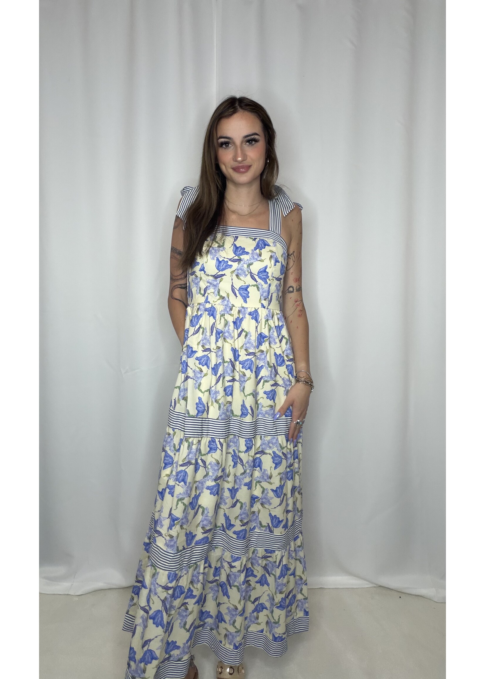 Sleeveless Shoulder Tie Tiered Midi Dress