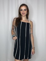 Contrast Stripe Spaghetti Strap Linen Mini Dress