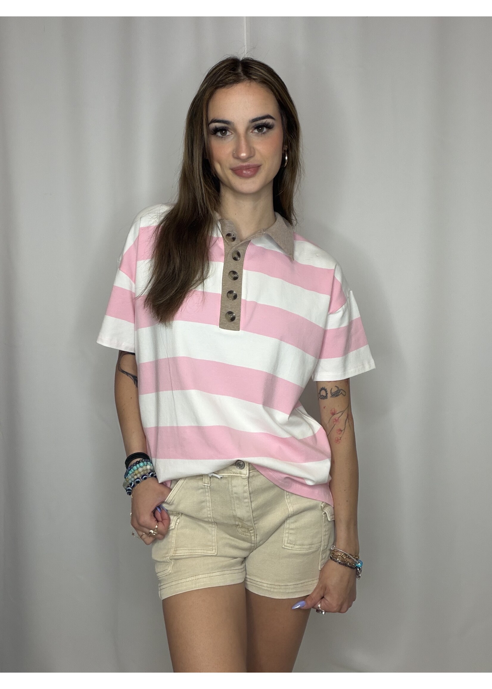 Stripe Collared Polo Top