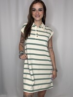 Stripe Collared Short Sleeve Mini Shirt Dress