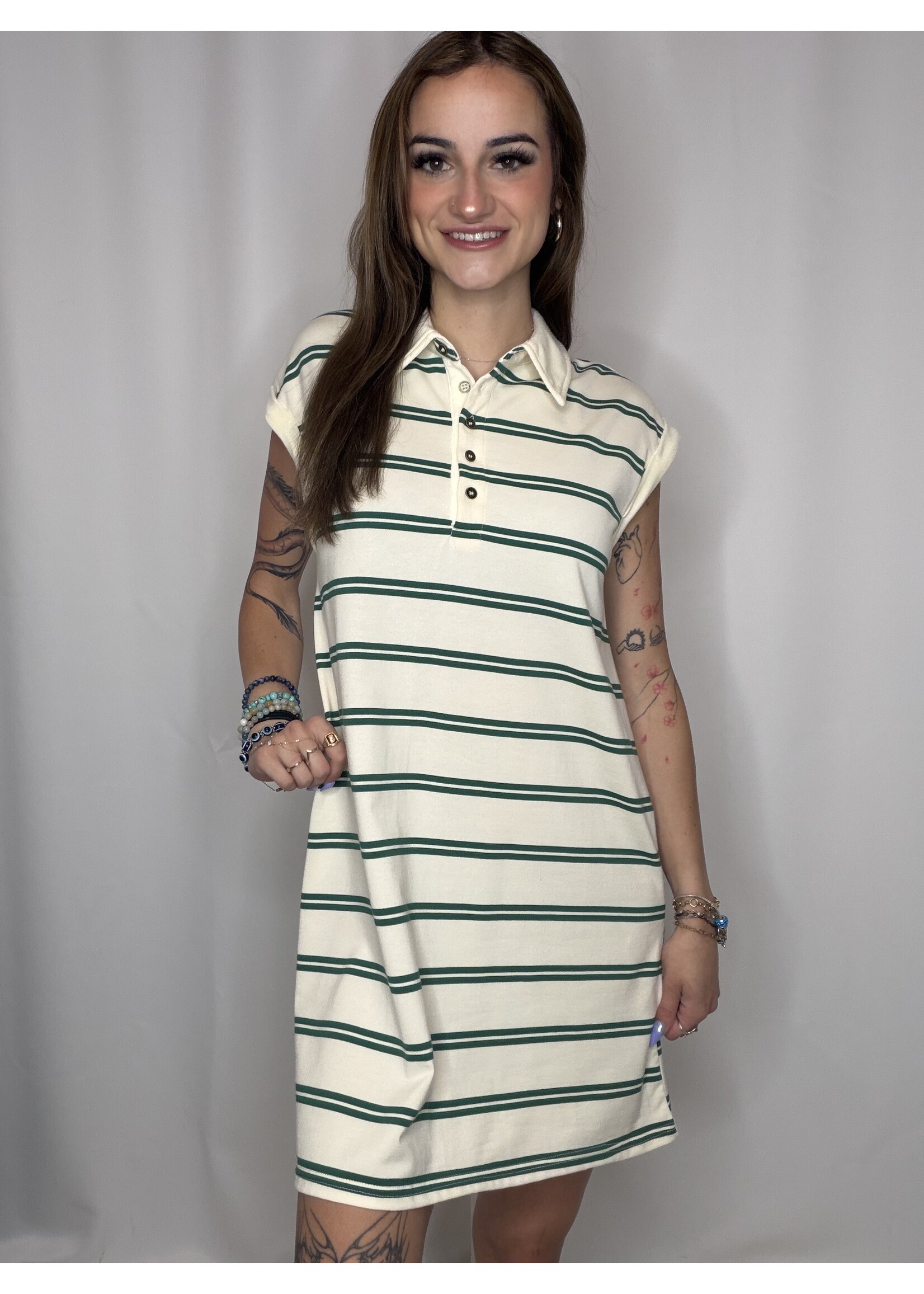 Stripe Collared Short Sleeve Mini Shirt Dress