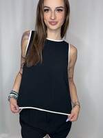Contrast Trim Sleeveless Side Slit Linen Top