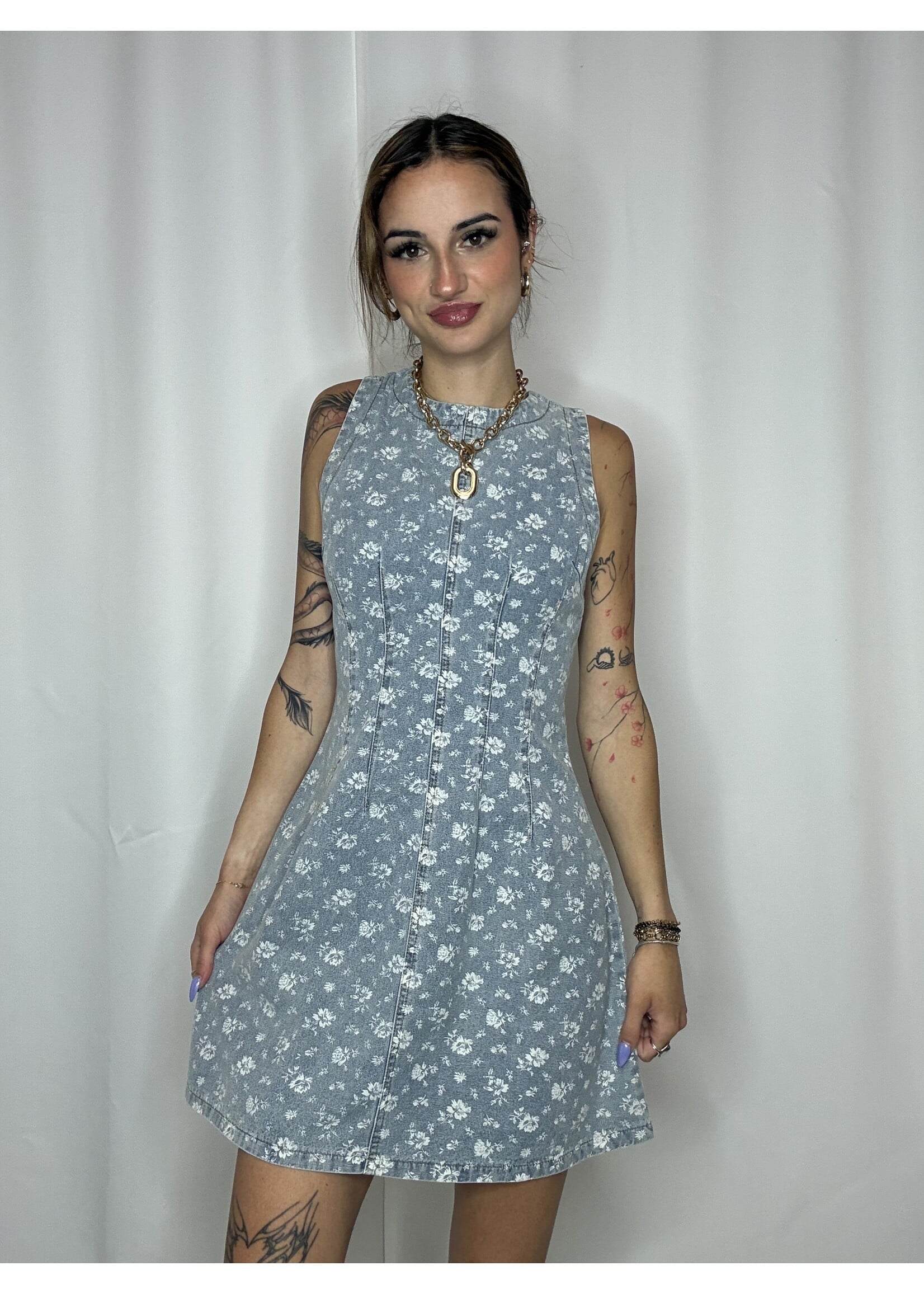 Hope & Sunshine Sleeveless Floral Denim Dress
