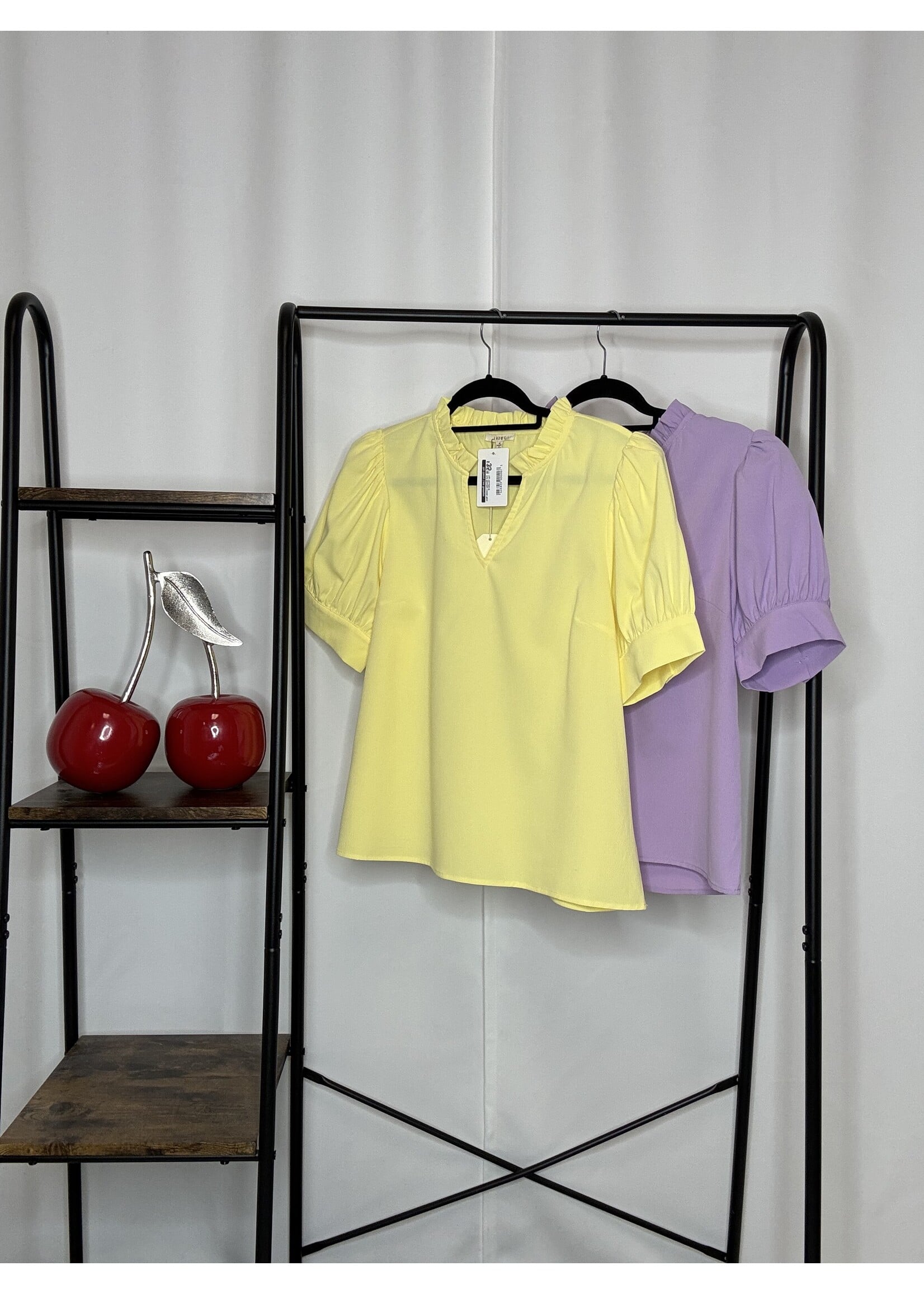 Puff Shoulder Crinkle Neck Top