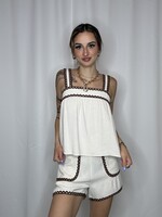 Contrast Scalloped Trim Sleeveless Linen Cami Set