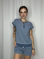 Washed Denim Stripe Top and Shorts Set