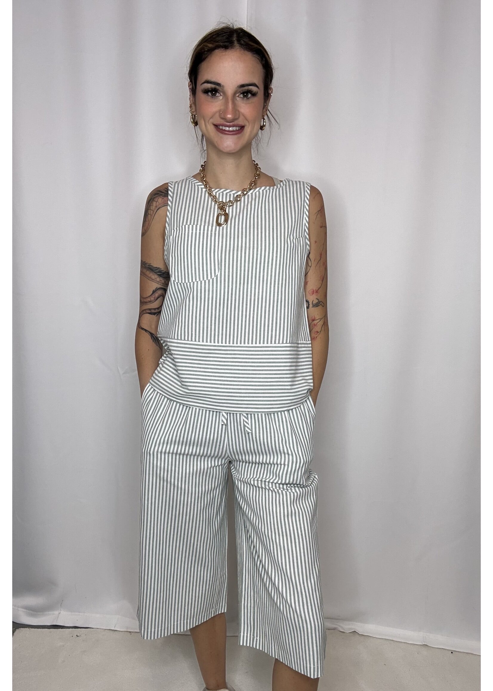 Hope & Sunshine Striped Sleeveless Top and Cropped Pants Set