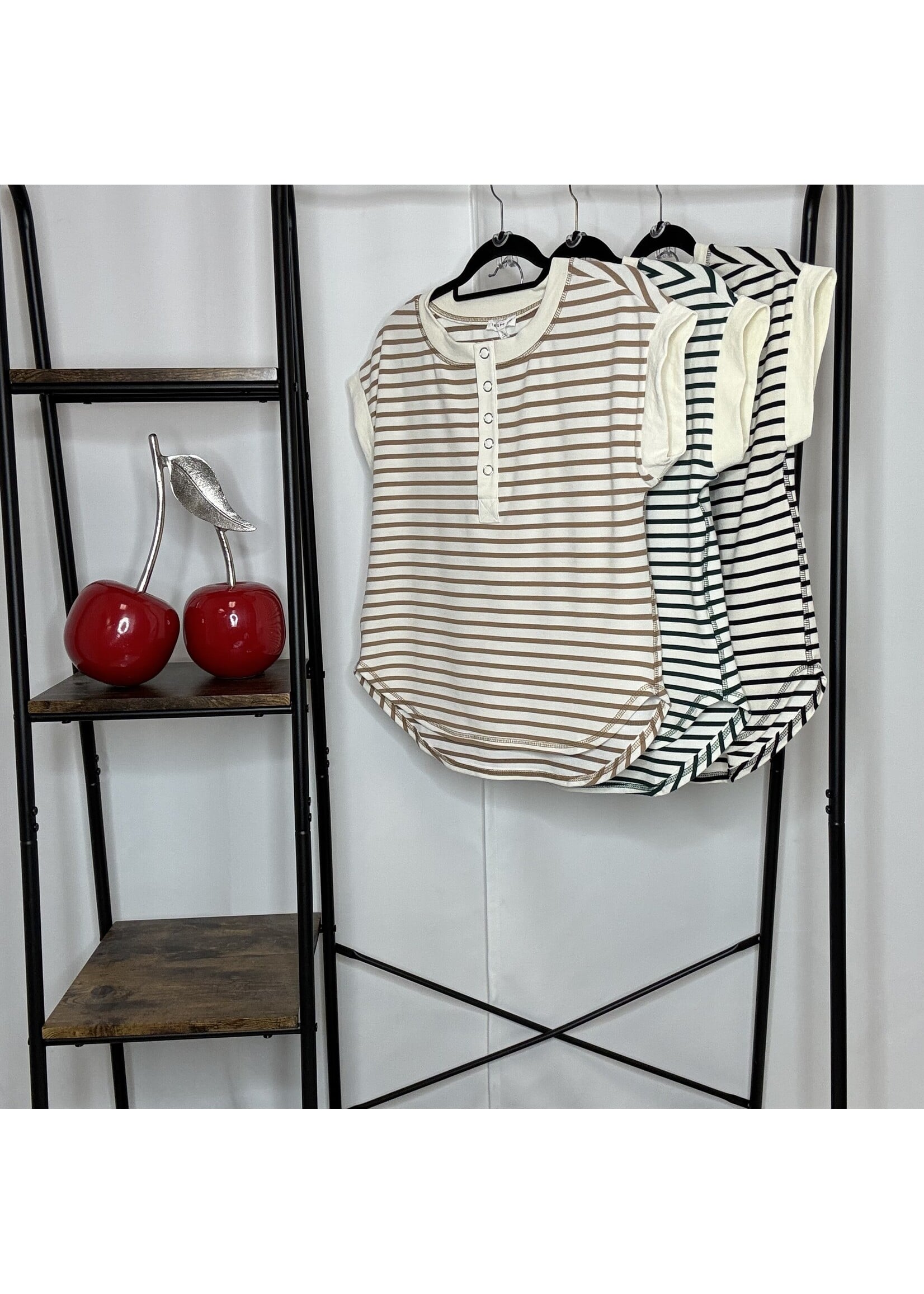 Stripe Short Sleeve Henley Knit Set