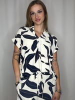 Leaf Printed Collared Woven Top