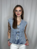 Pleated Washed Denim Vest