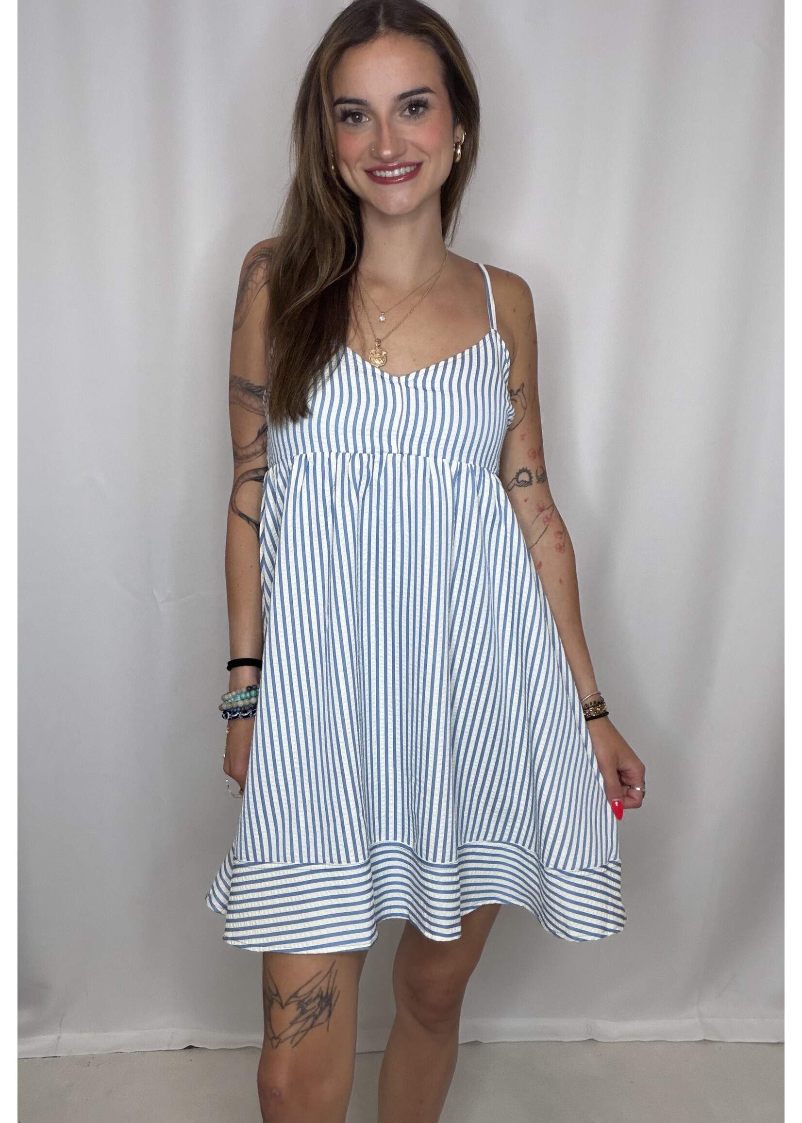 Striped Bow V-Neck Dress