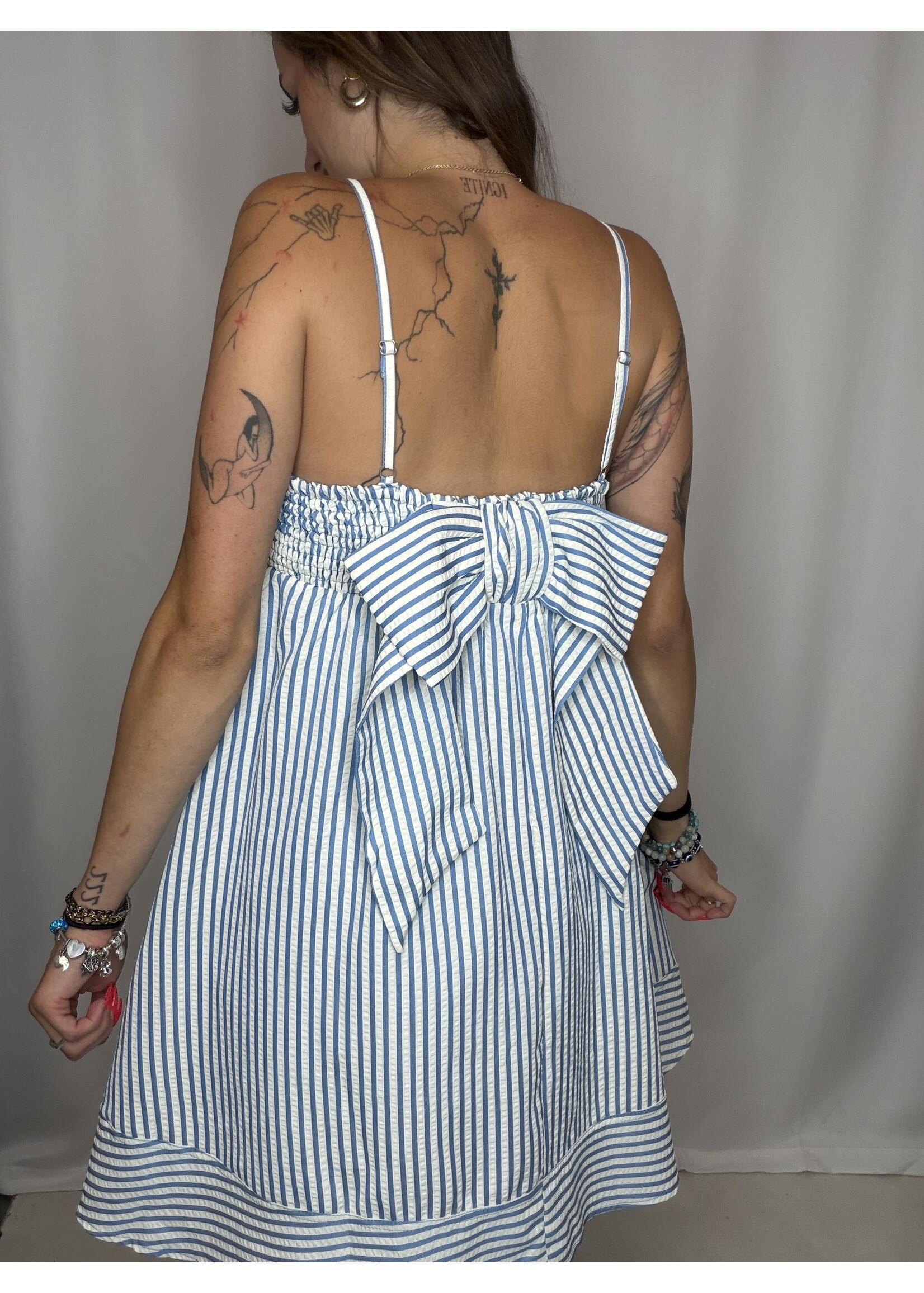 Striped Bow V-Neck Dress