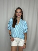 Striped Puff Sleeve Button Down Shirt
