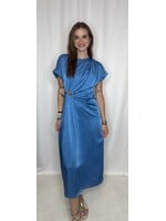 Gathered Metal Trim Short Sleeve Midi Dress