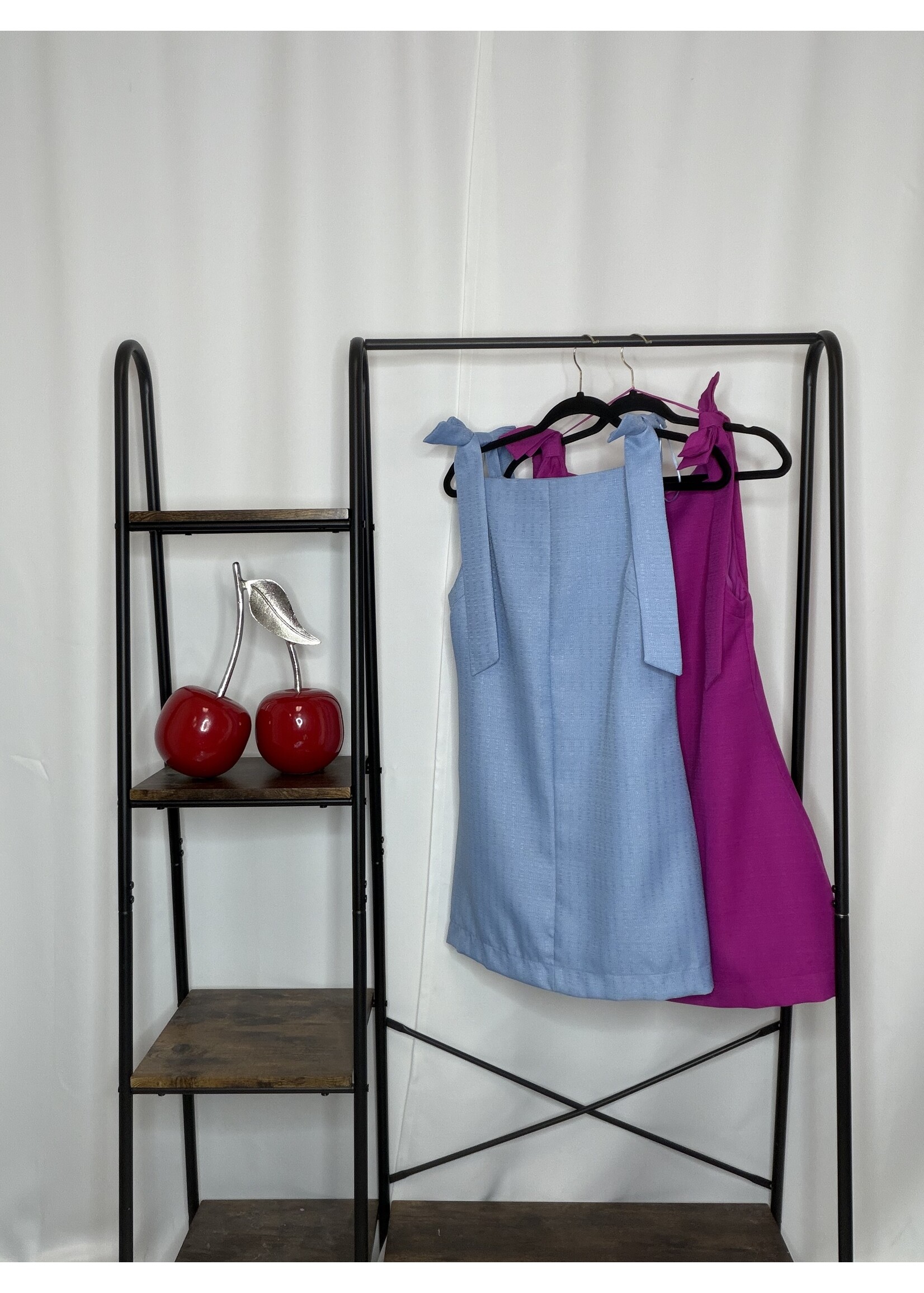 Bow Strap Mini Dress Straight Neckline