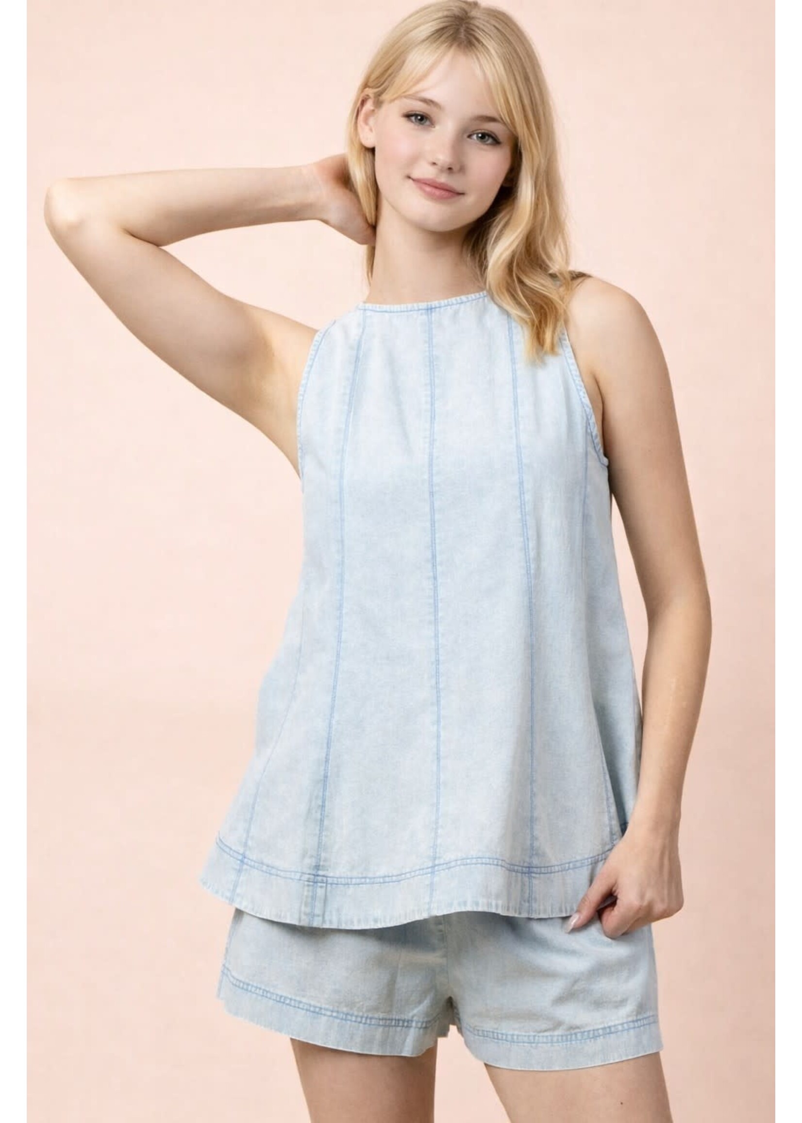 Washed Denim Swing Top & Shorts Set